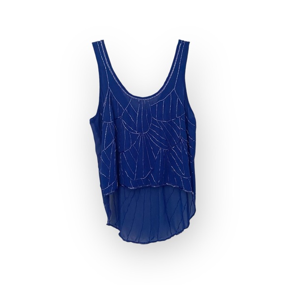 new LF Millau ❤︎ Delicate Beaded Chiffon Semi Sheer Tank Top ❤︎ Cobalt Blue ❤︎ S - Picture 3 of 16
